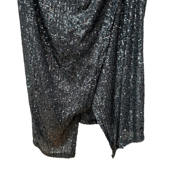 LAUNDRY by Shelli Segal Sequin Cowl Neck Slip Midi Dress Gunmetal SIZE 14 - Picture 10 of 12